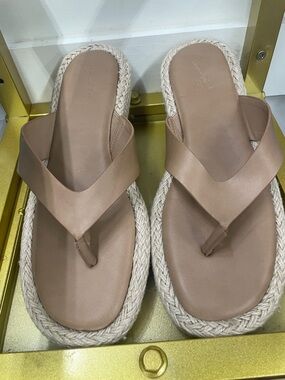 Universal Thread Tan Braided-Trim Flip Flops